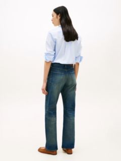 Whiskered Mid Rise Loose Straight Leg Jeans — Blue 4