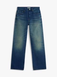 Whiskered Mid Rise Loose Straight Leg Jeans — Blue 5