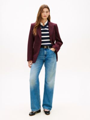 blue loose straight leg jeans mit mittelhohem bund für damen - tommy hilfiger