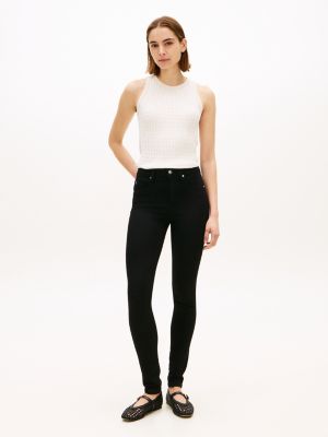 black schwarze como skinny jeans mit mittelhohem bund für damen - tommy hilfiger