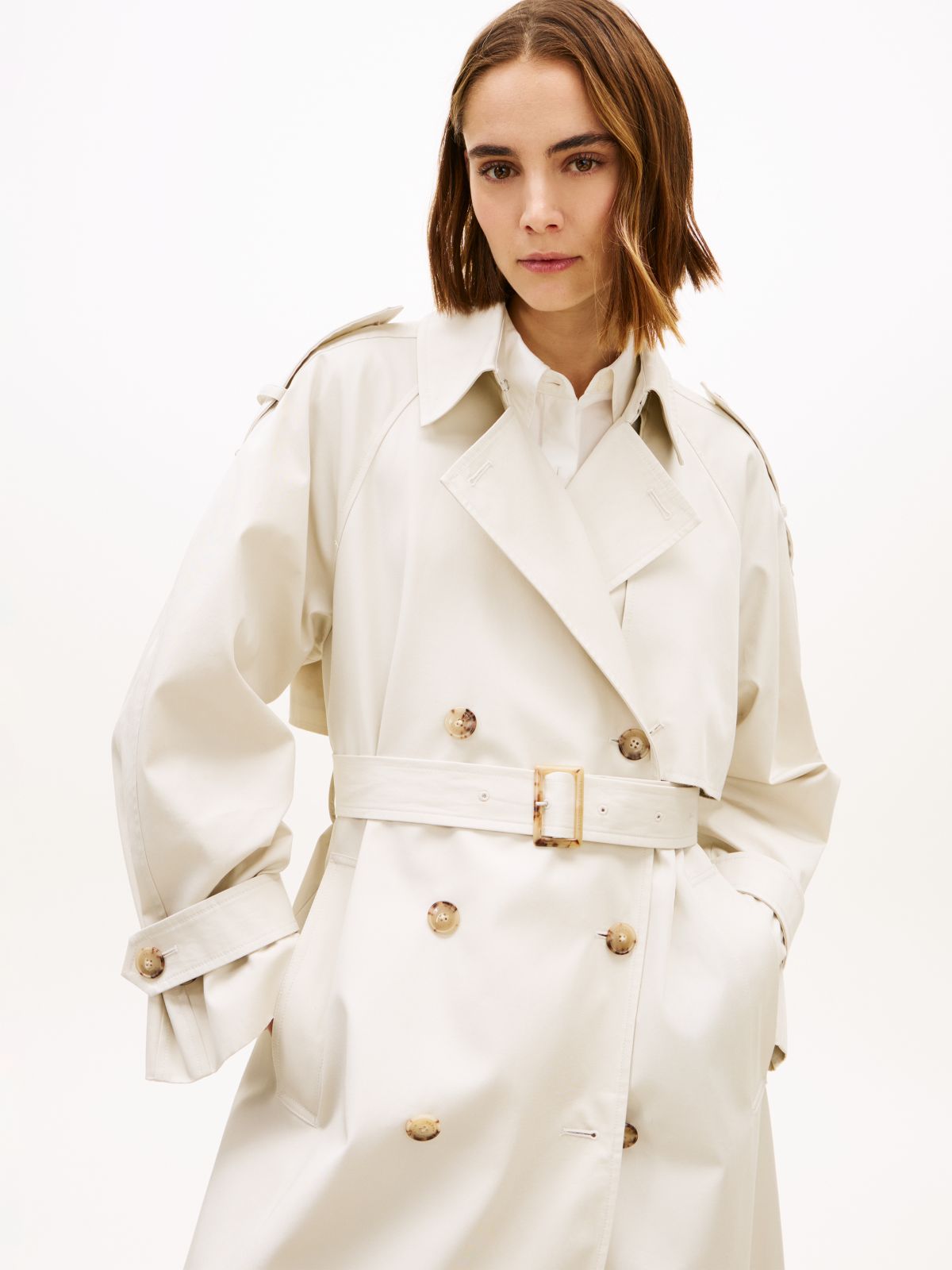 Water Repellent Twill Oversized Trench Coat — Beige