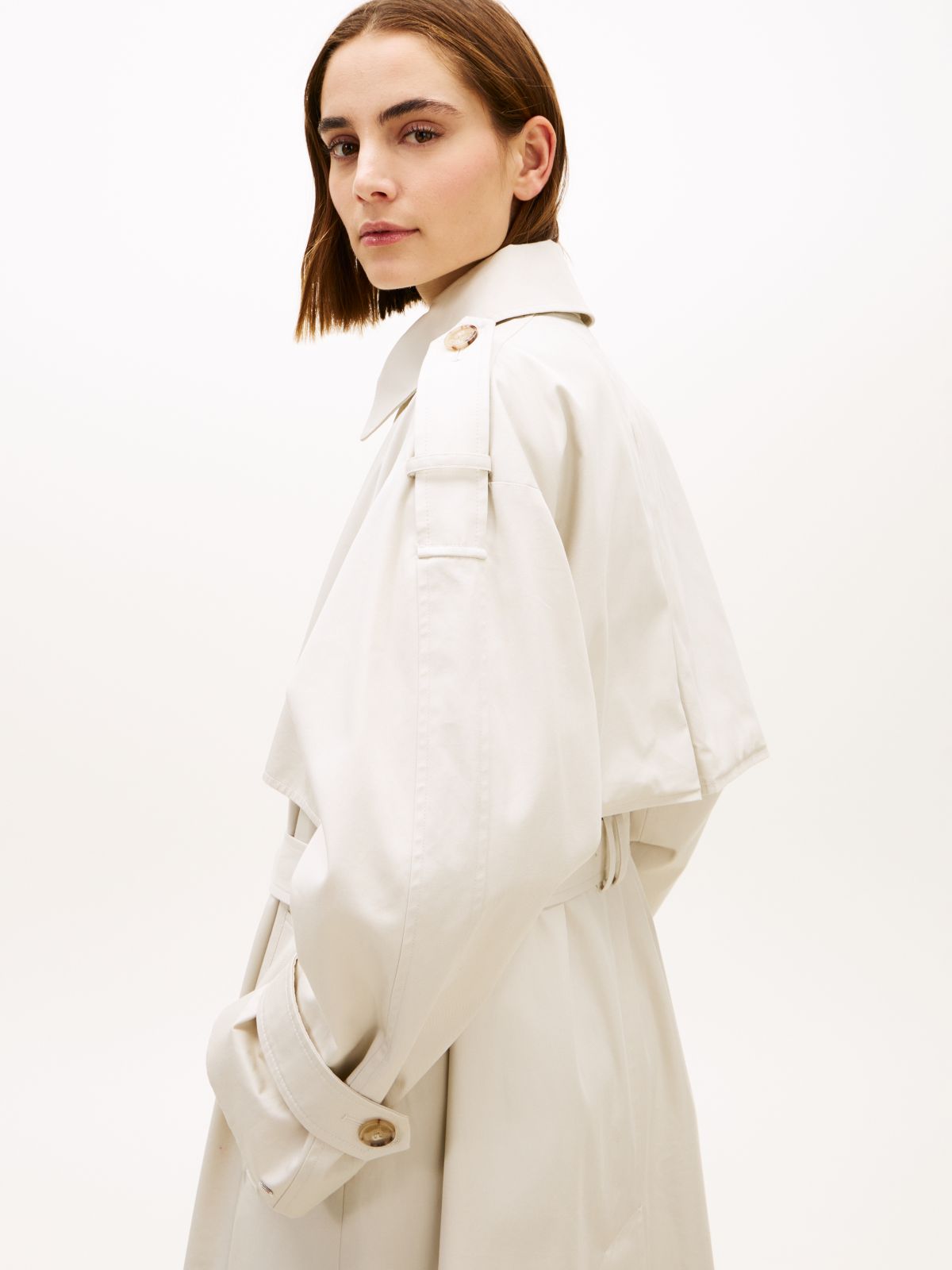 Water Repellent Twill Oversized Trench Coat — Beige