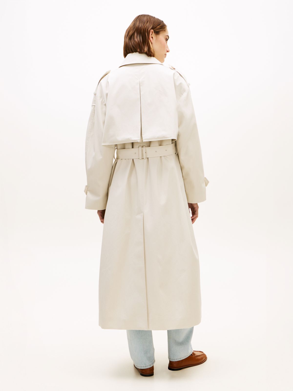 Water Repellent Twill Oversized Trench Coat — Beige