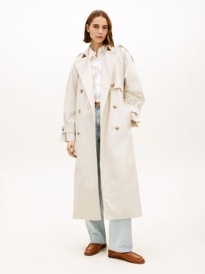 trench oversize en sergé déperlant beige pour femmes tommy hilfiger