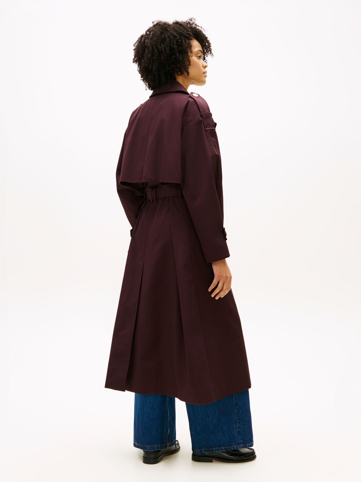 Water Repellent Twill Oversized Trench Coat — Brown