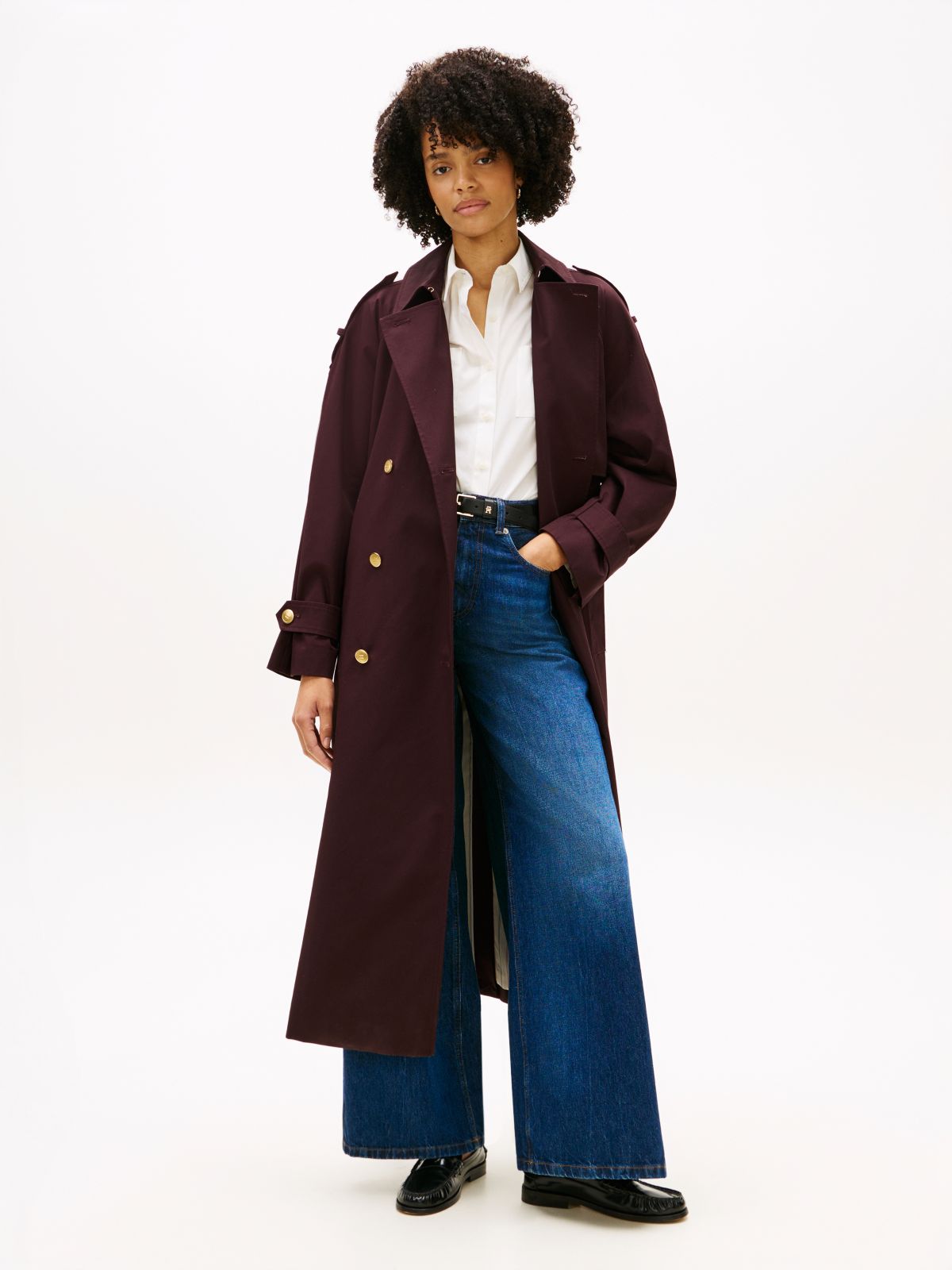 Water Repellent Twill Oversized Trench Coat — Brown