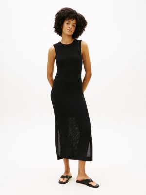 black crochet maxi tank top dress for women tommy hilfiger