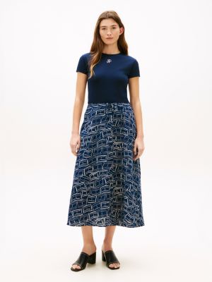 jupe midi évasée en pur lin blue pour femmes tommy hilfiger