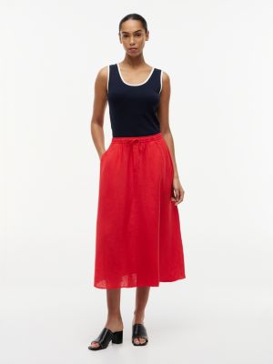 orange pure linen a-line midi skirt for women tommy hilfiger