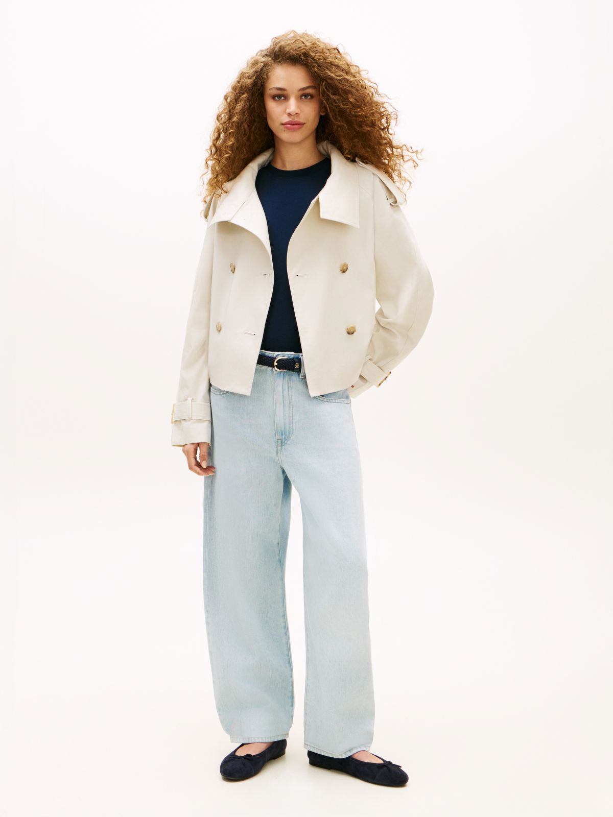 Water Repellent Short Trench Jacket — Beige