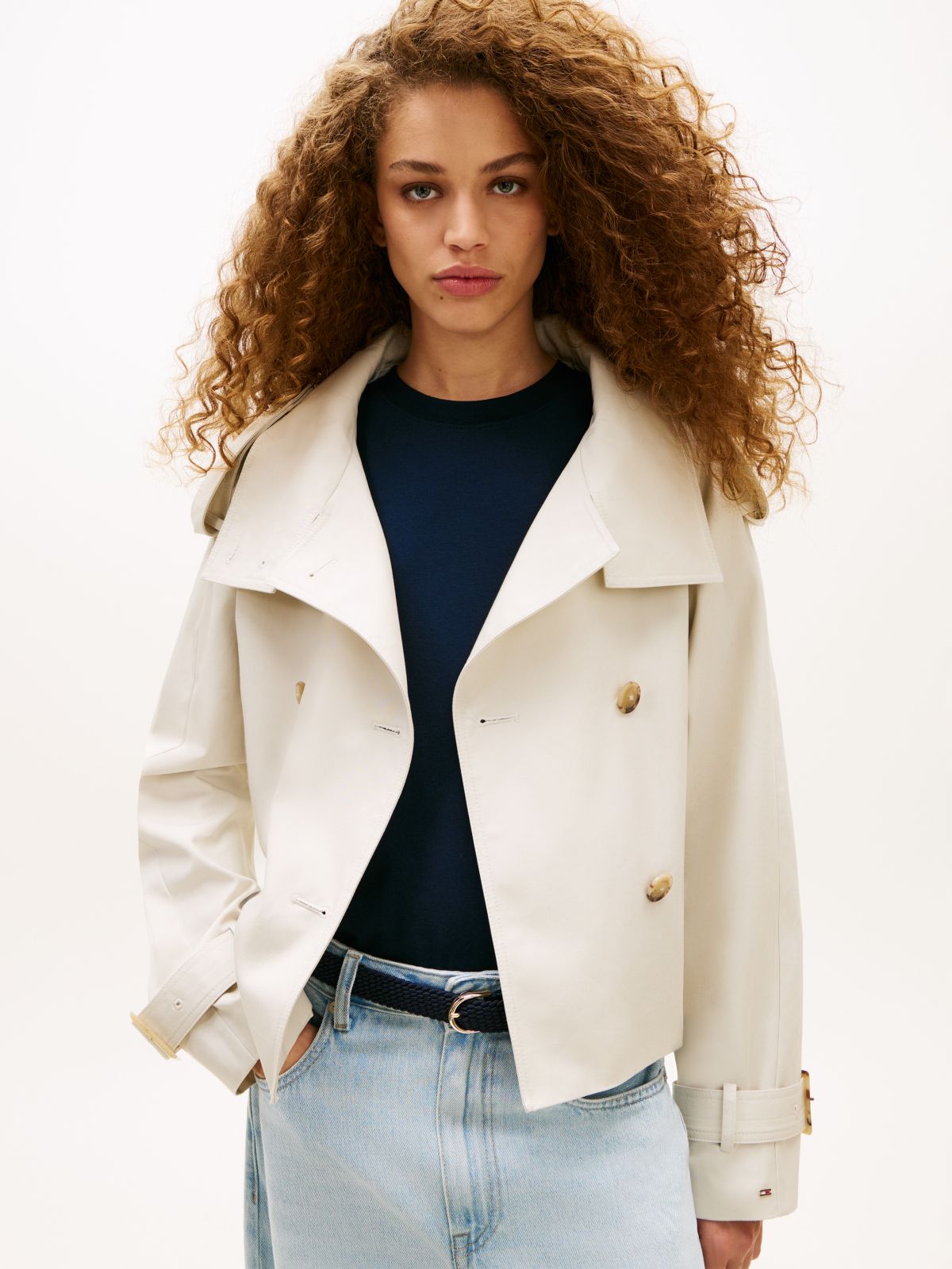 Water Repellent Short Trench Jacket — Beige