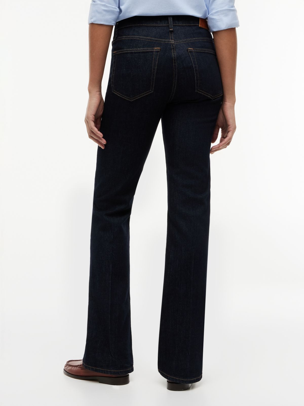 Patch Pocket Mid Rise Bootcut Jeans — Blue