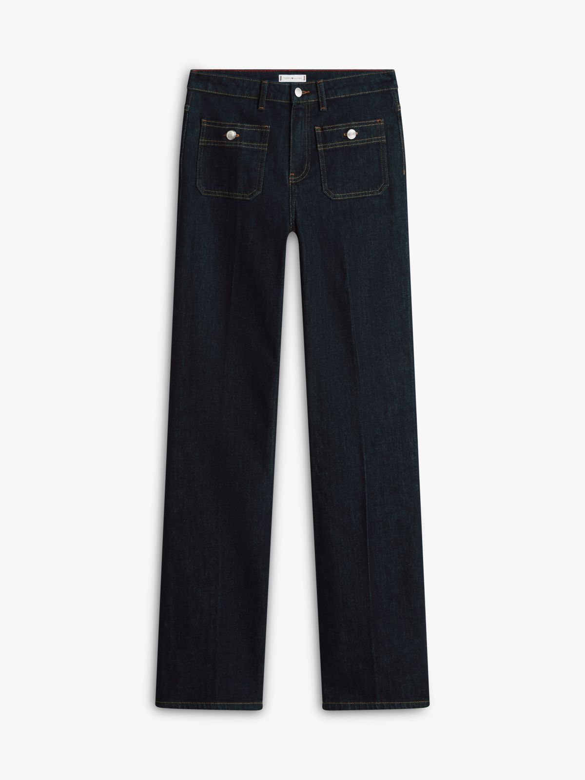 Patch Pocket Mid Rise Bootcut Jeans — Blue