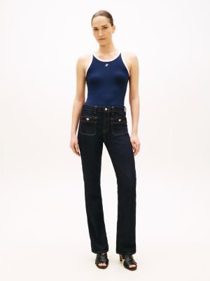 blue patch pocket mid rise bootcut jeans for women tommy hilfiger
