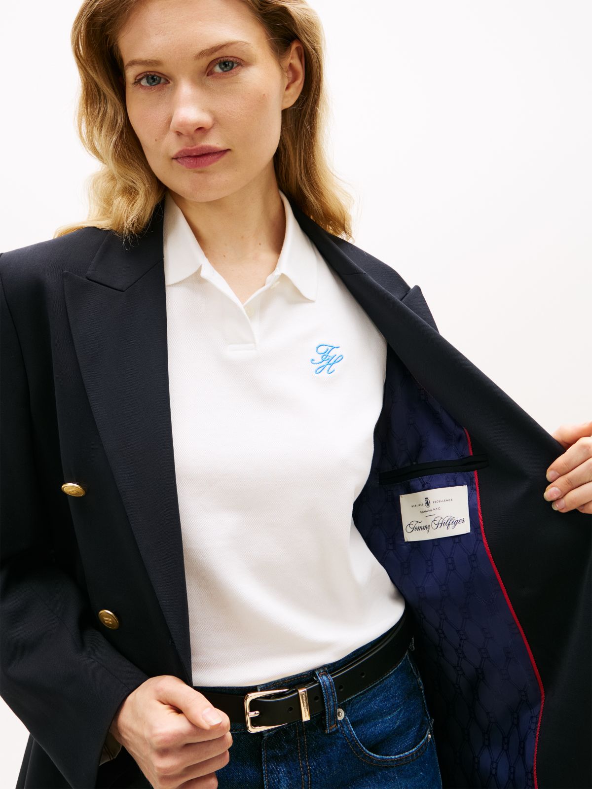 Timeless Wool Blend Relaxed Double Breasted Blazer — Blue