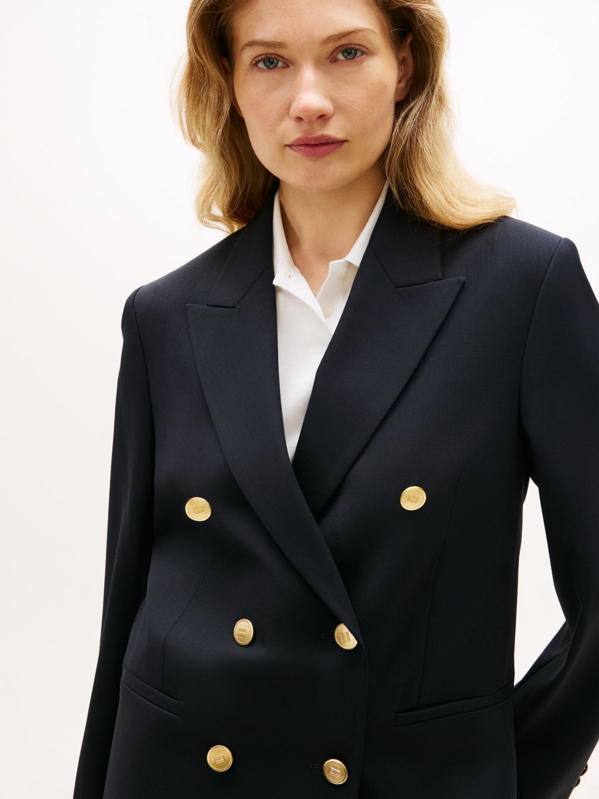 Timeless Wool Blend Relaxed Double Breasted Blazer — Blue