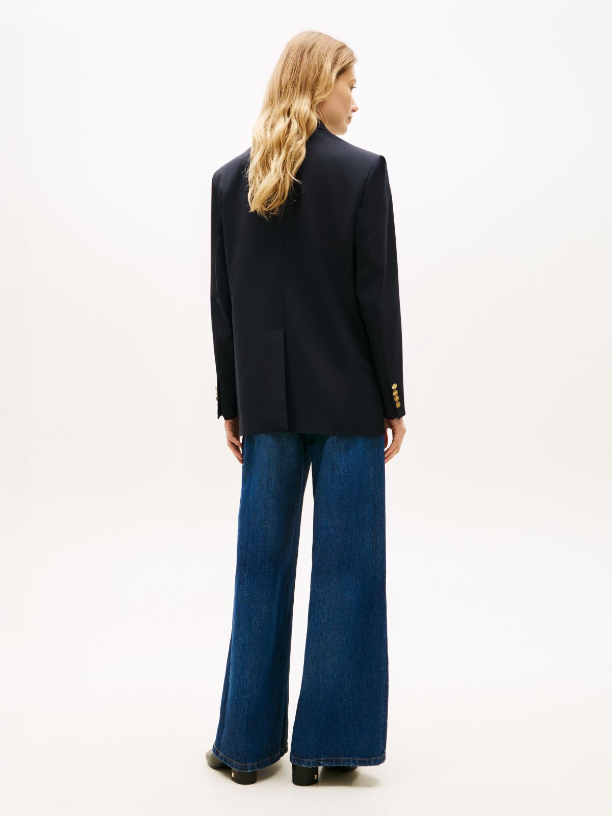 Timeless Wool Blend Relaxed Double Breasted Blazer — Blue