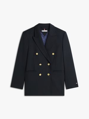 blue timeless wool blend relaxed double breasted blazer for women tommy hilfiger