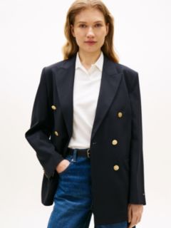 Timeless Wool Blend Relaxed Double Breasted Blazer — Blue 1