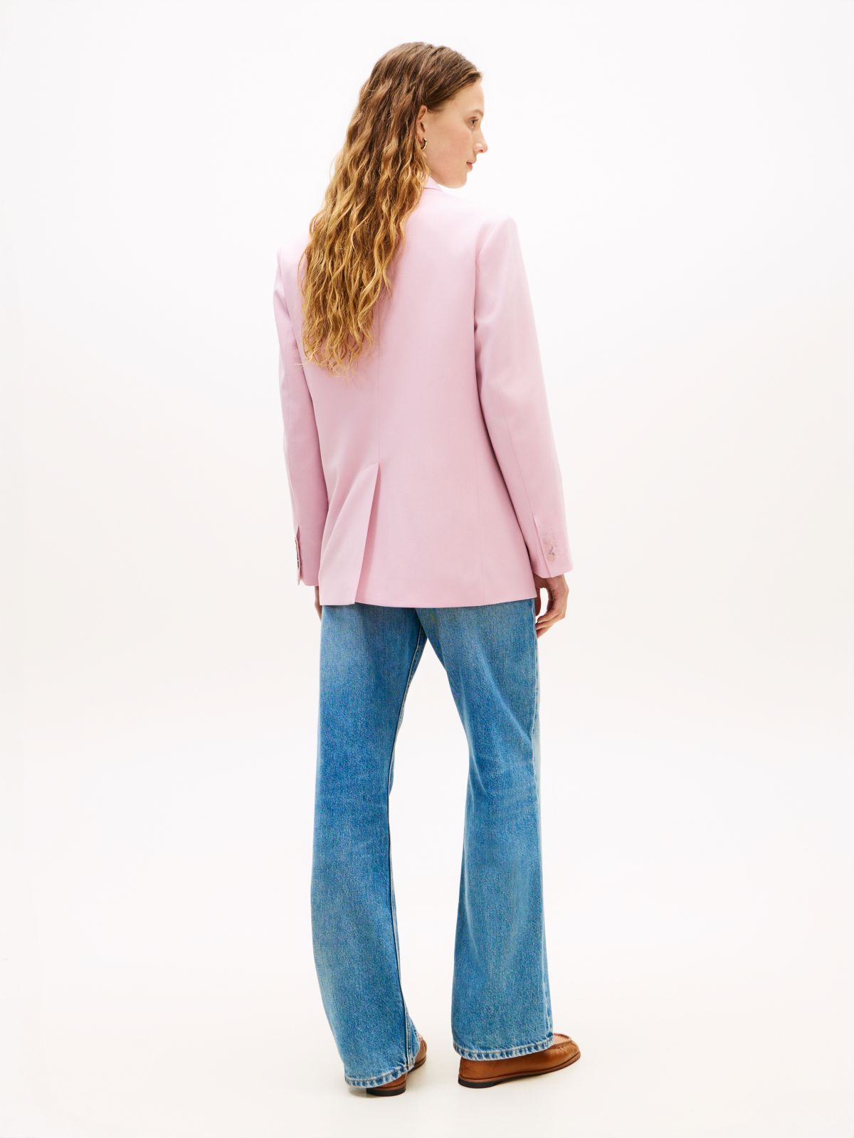 Timeless Wool Blend Relaxed Double Breasted Blazer — Pink