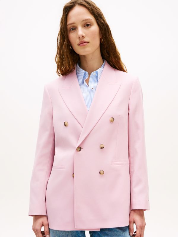 Timeless Wool Blend Relaxed Double Breasted Blazer — Pink