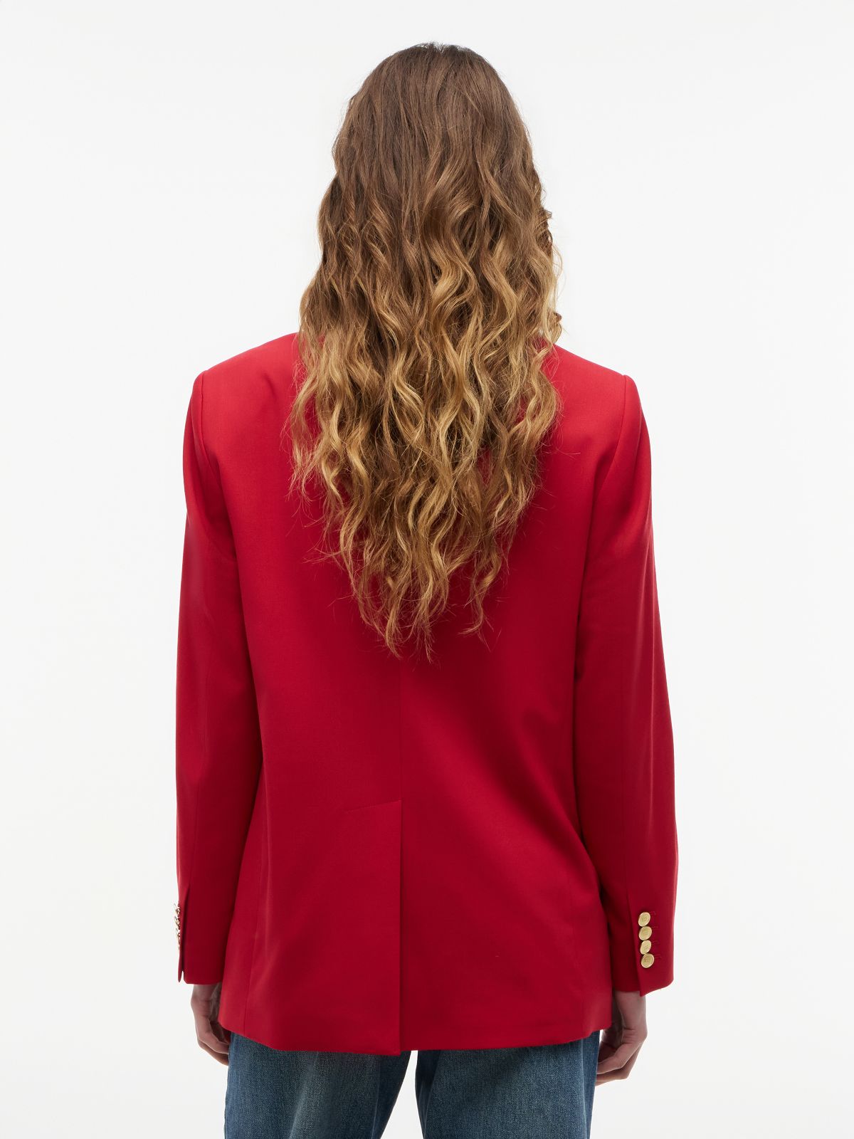 Timeless Wool Blend Relaxed Double Breasted Blazer — Red