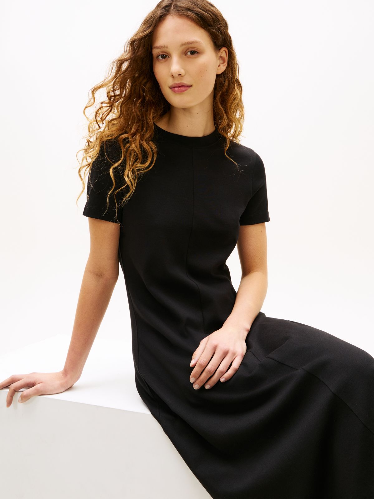 Interlock Knit Midi Fit And Flare Dress — Black