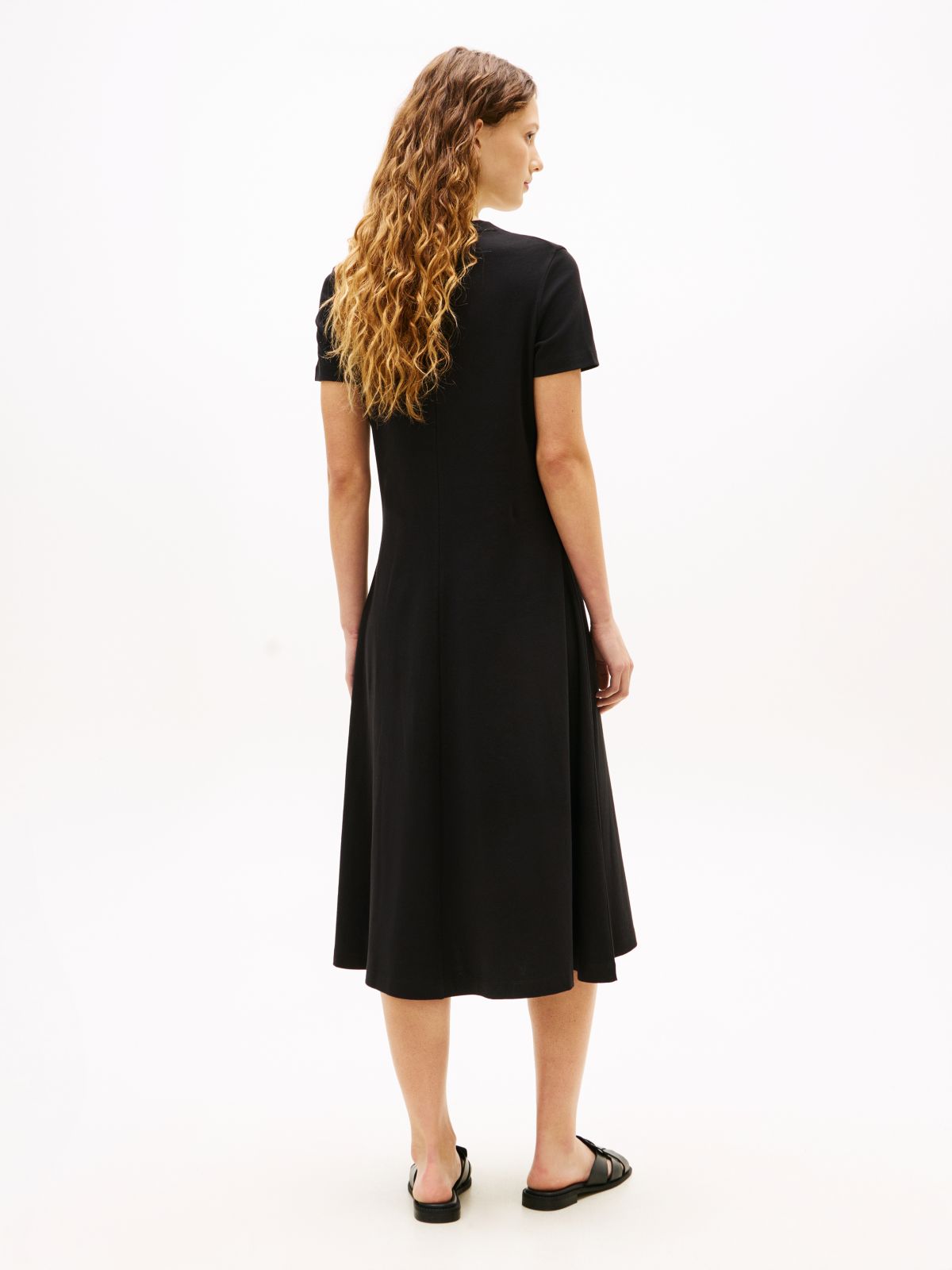 Interlock Knit Midi Fit And Flare Dress — Black