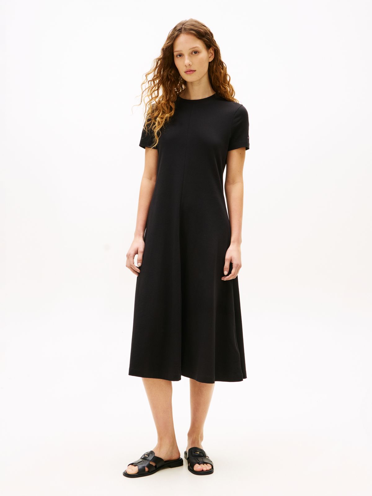 Interlock Knit Midi Fit And Flare Dress — Black