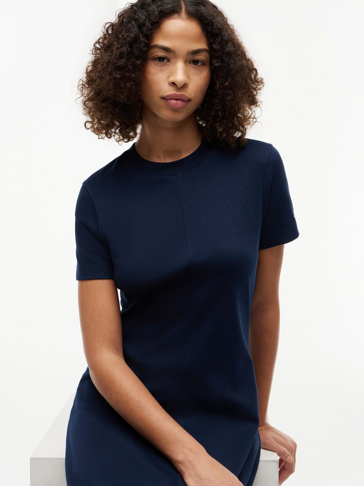 Interlock Knit Midi Fit And Flare Dress — Blue