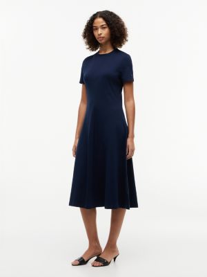 robe longueur midi moulante et évasée blue pour femmes tommy hilfiger