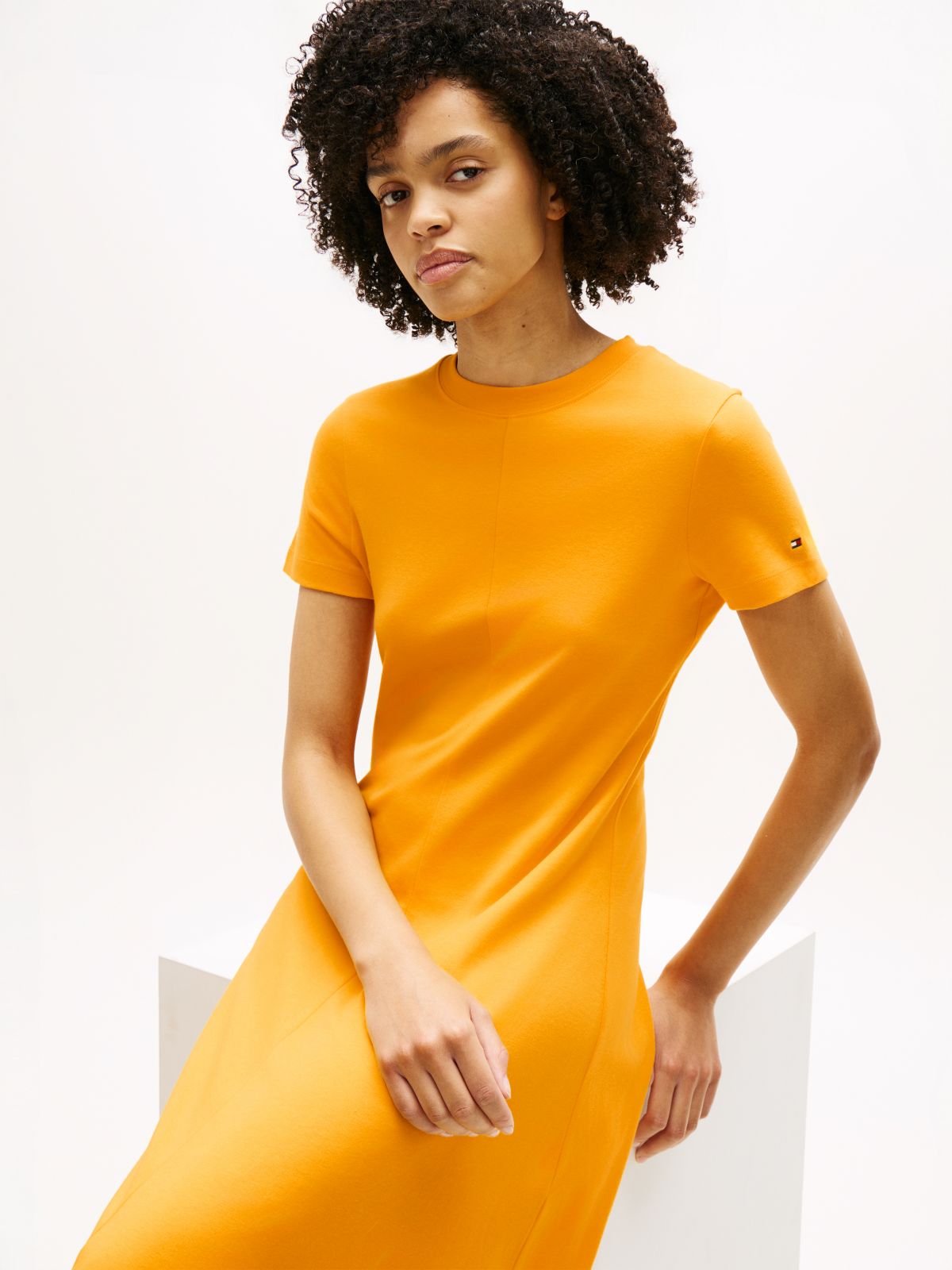 Interlock Knit Midi Fit And Flare Dress — Orange