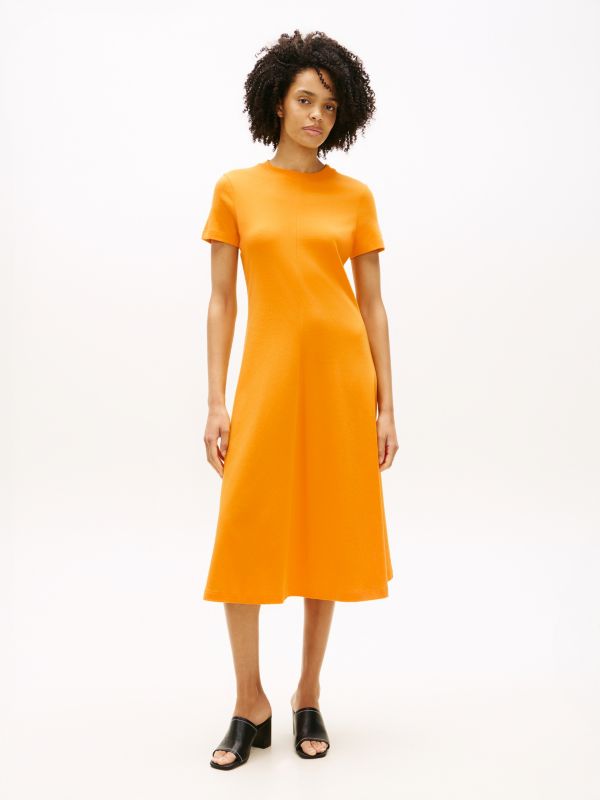 Interlock Knit Midi Fit And Flare Dress — Orange
