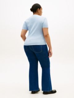 Curve Flag Embroidery Crew Neck Slim T-Shirt — Blue 4