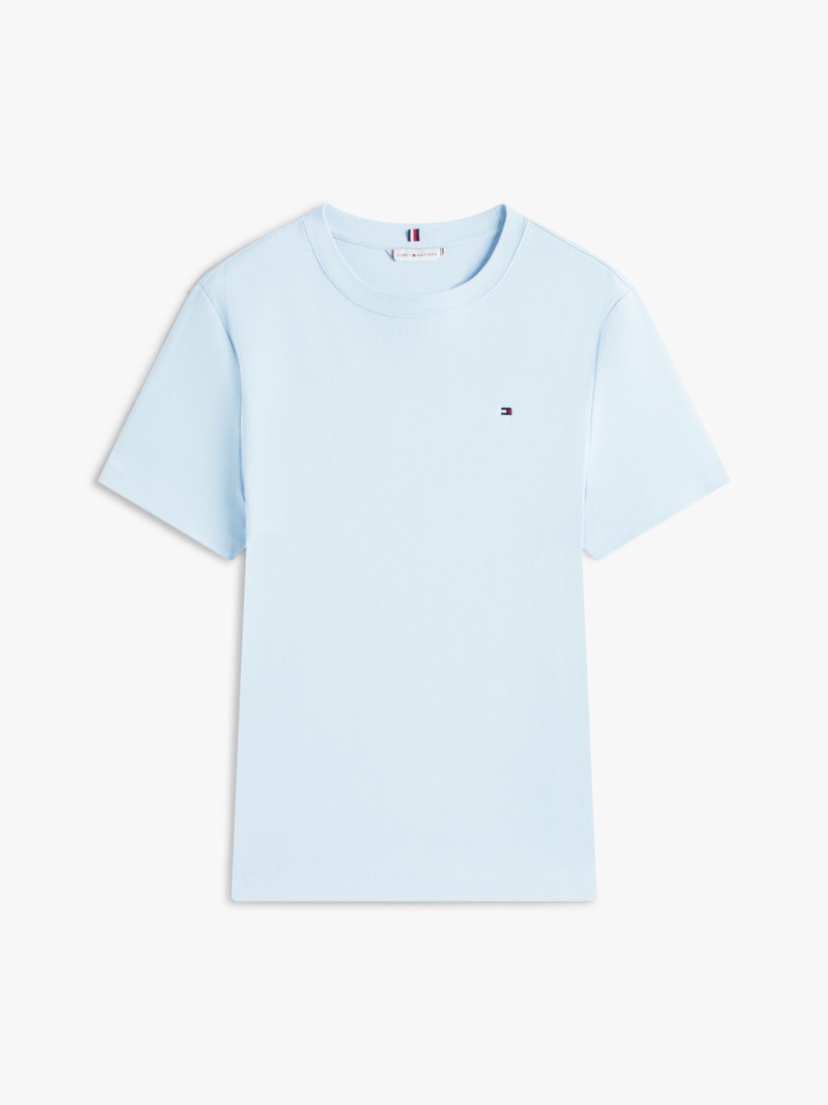 Curve Flag Embroidery Crew Neck Slim T-Shirt — Blue