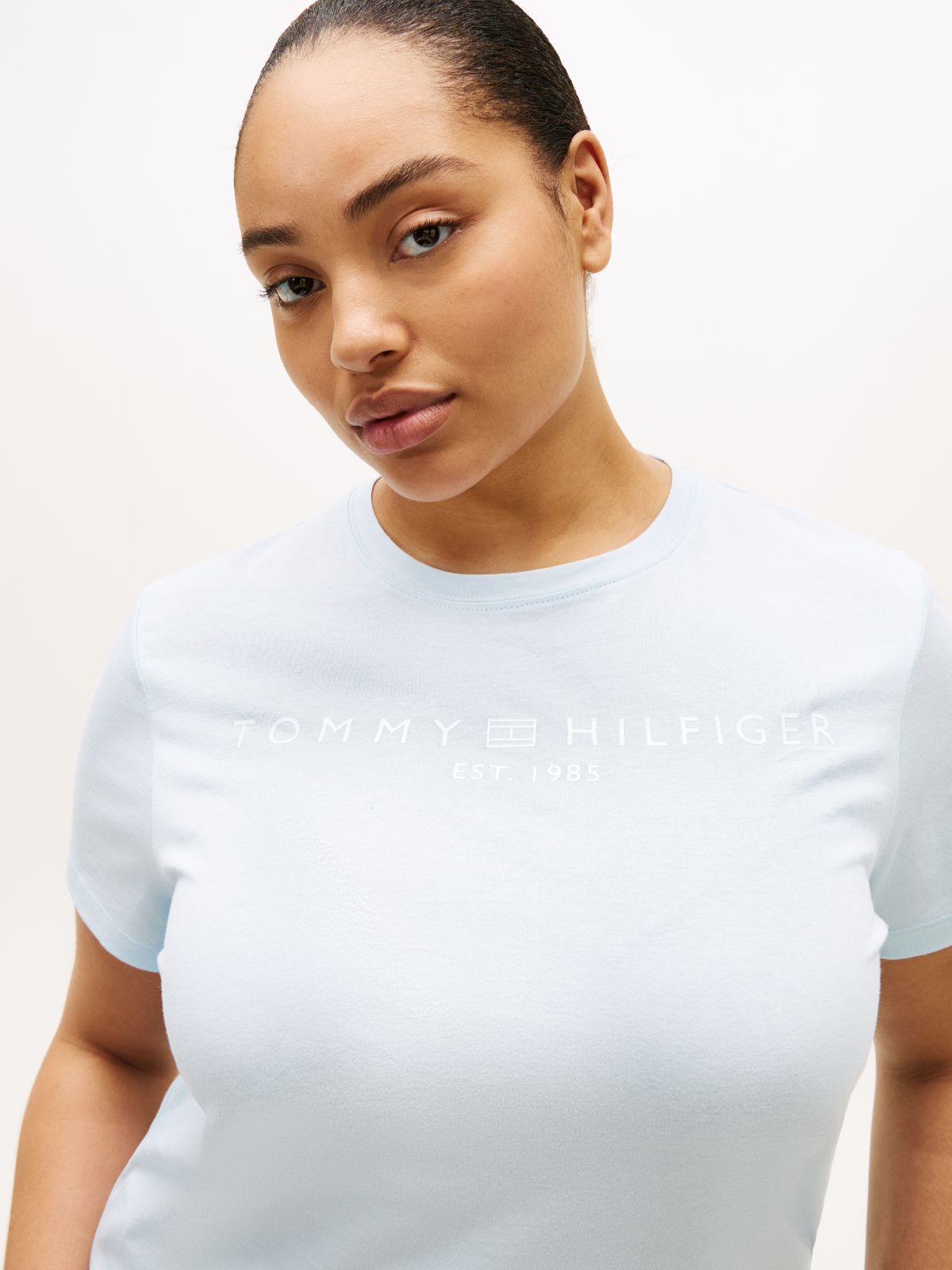 Curve Logo Jersey Crew Neck T-Shirt — Blue