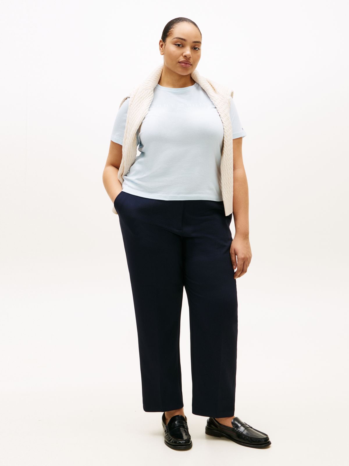 Curve Logo Jersey Crew Neck T-Shirt — Blue