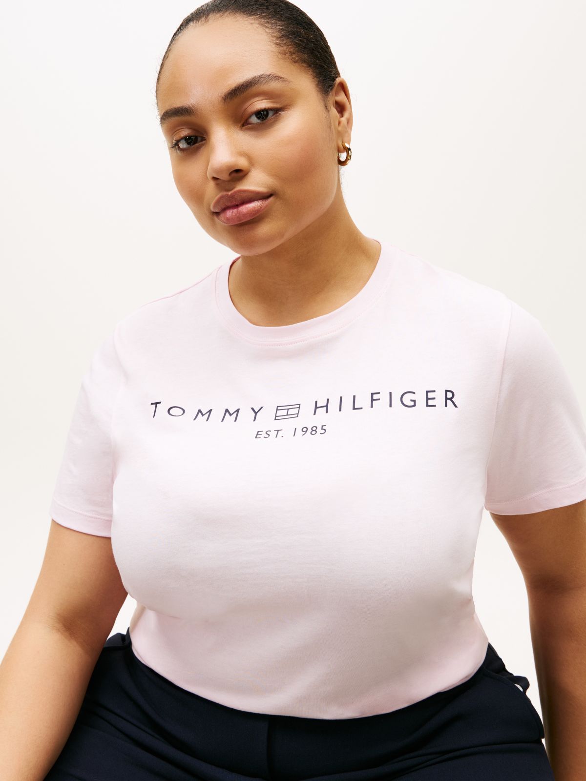 Curve Logo Jersey Crew Neck T-Shirt — Pink