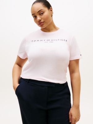 pink curve logo jersey crew neck t-shirt for women tommy hilfiger