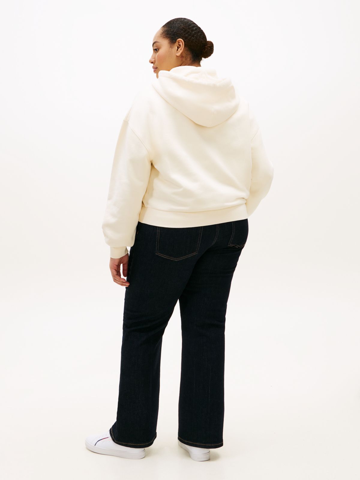 Curve Textured Logo Relaxed Drawstring Hoody — Beige