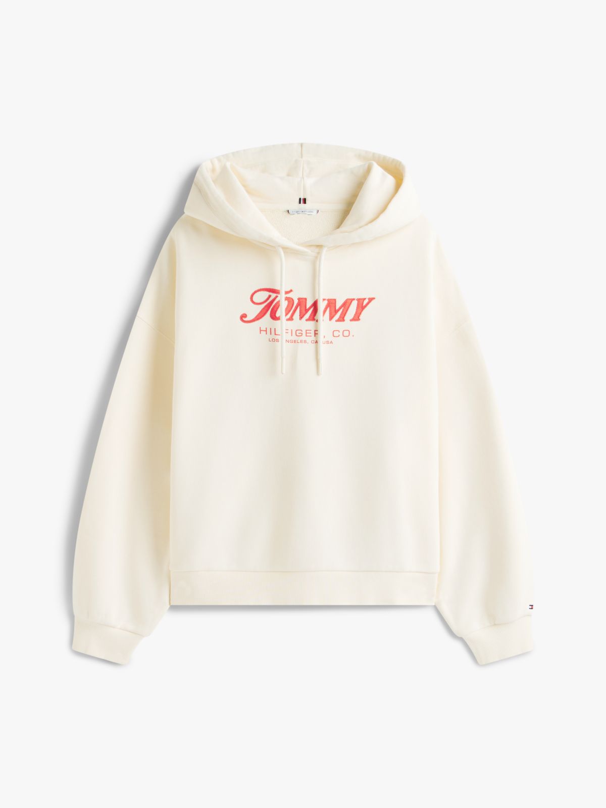 Curve Textured Logo Relaxed Drawstring Hoody — Beige