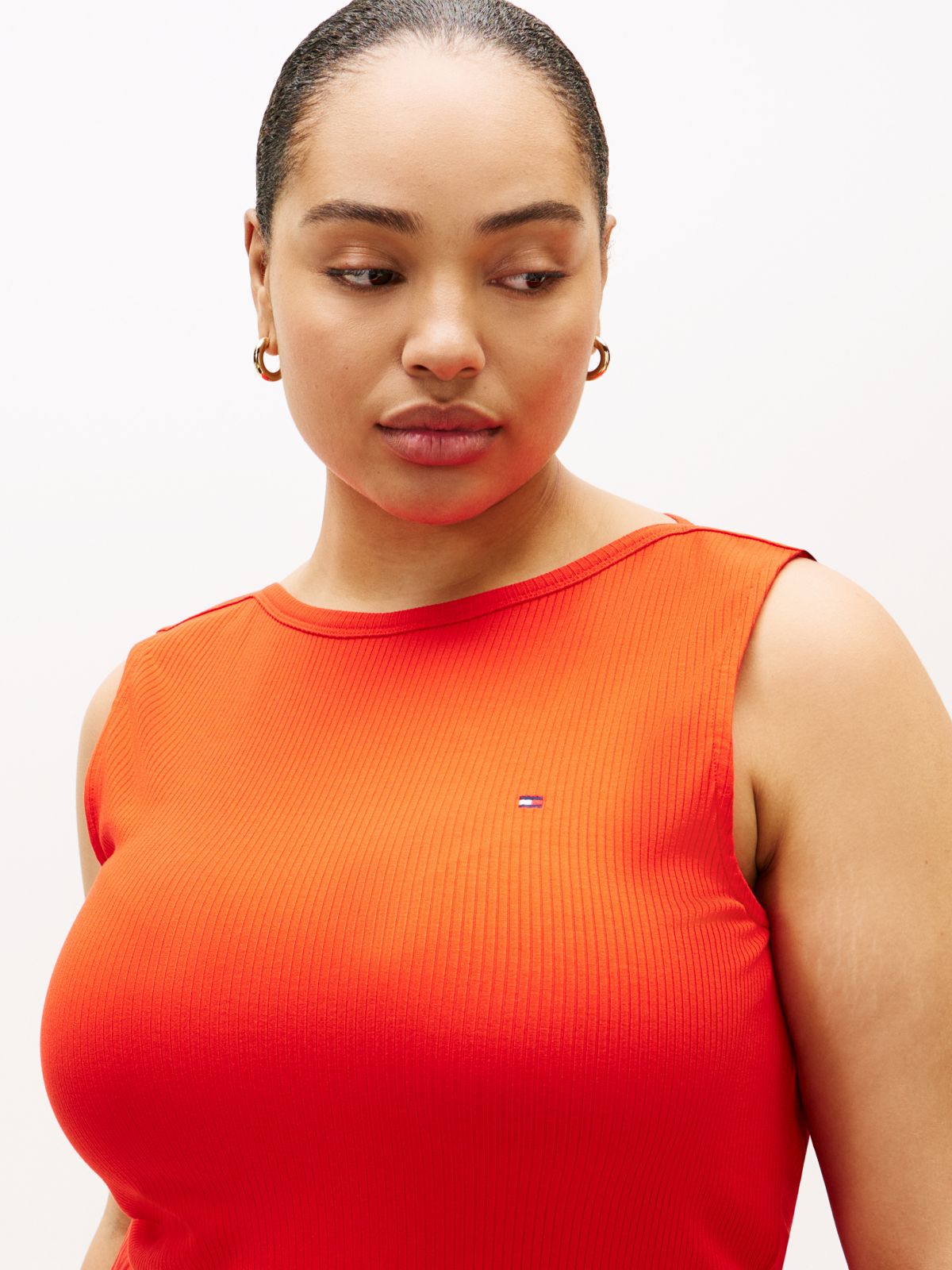 Curve Pleated Sleeveless Slim Midi Dress — Orange