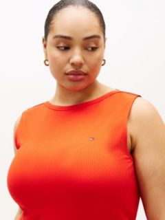 Curve Pleated Sleeveless Slim Midi Dress — Orange 2