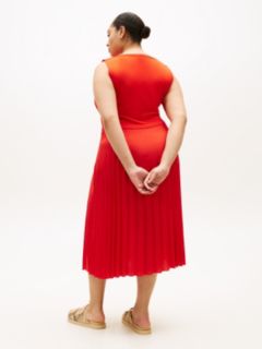 Curve Pleated Sleeveless Slim Midi Dress — Orange 4