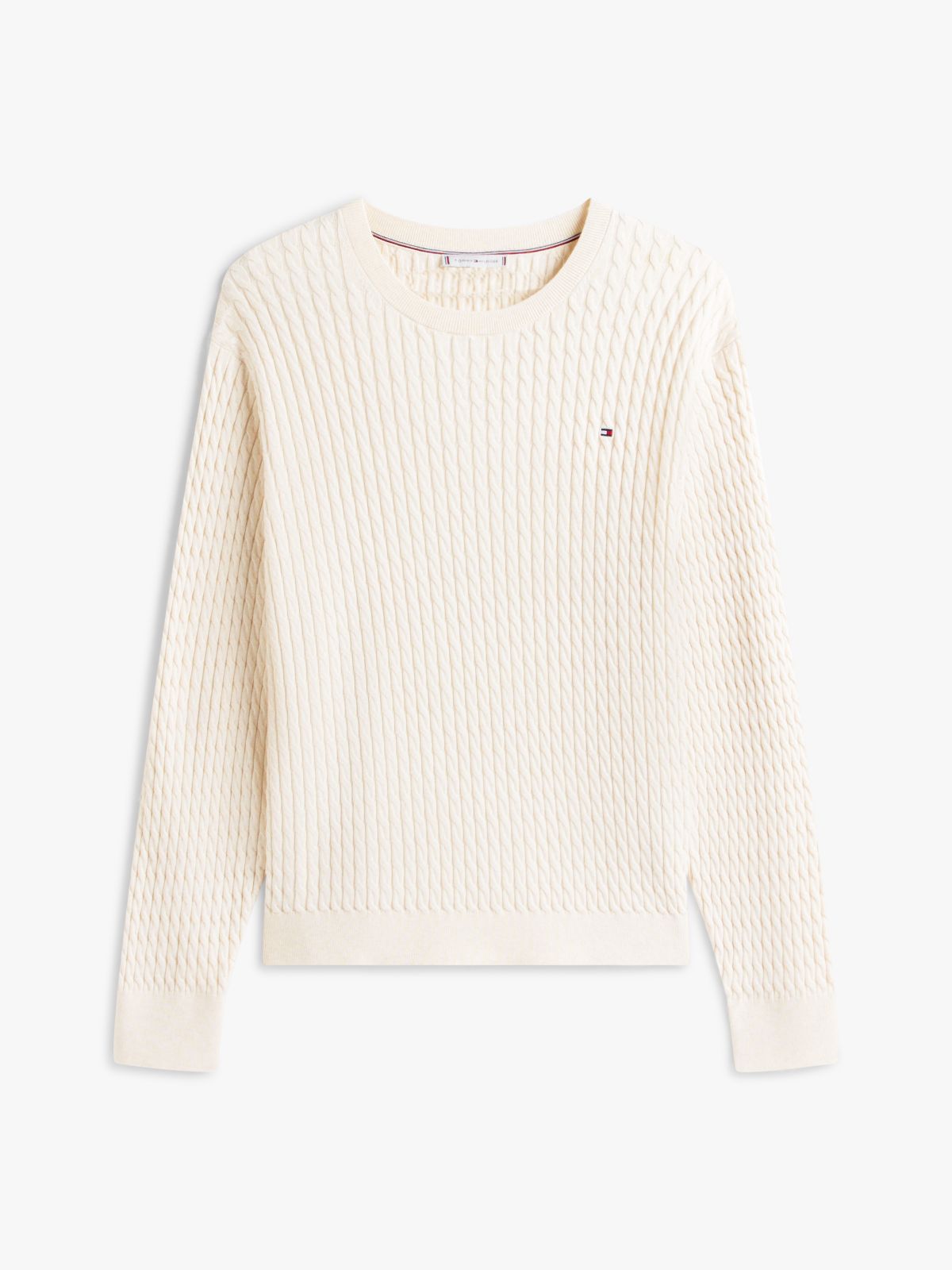 Curve Cable Knit Crew Neck Jumper — Beige