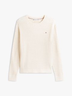 Curve Cable Knit Crew Neck Jumper — Beige 5