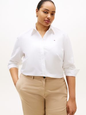 white curve relaxed fit flag embroidery oxford shirt for women tommy hilfiger