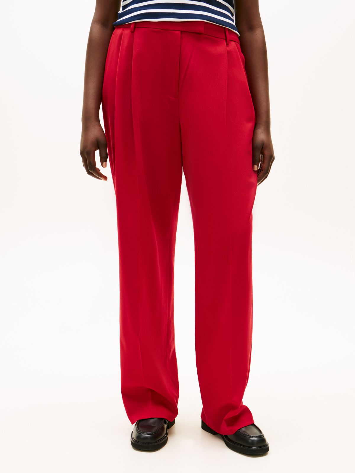 Curve Timeless Wool Blend Straight Leg Trousers — Red