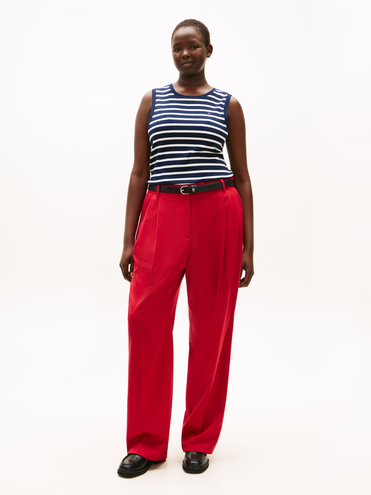 Curve Timeless Wool Blend Straight Leg Trousers — Red