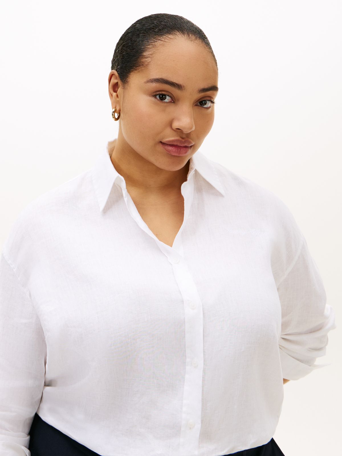 Curve Pure Linen Oversized Fit Shirt — White
